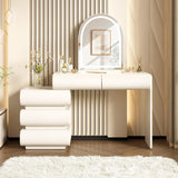 Luxury Makeup Vanity Desk with 3-Color LED Mirror and Stool, Adjustable Length Vanity Table with Movable Side Cabinet
