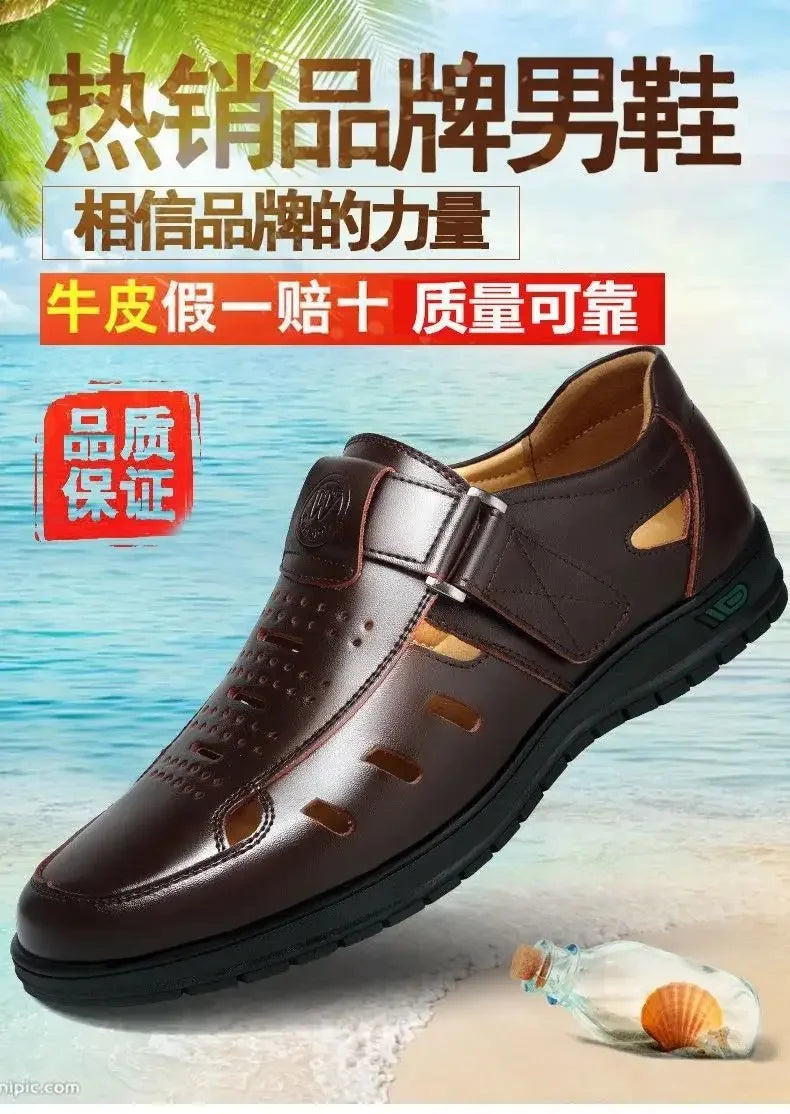 Men Genuine Leather Sandals Summer Breathable Casual Shoes for Man Slip on Clogs Outdoor Non Slip Hand Made Sandalias