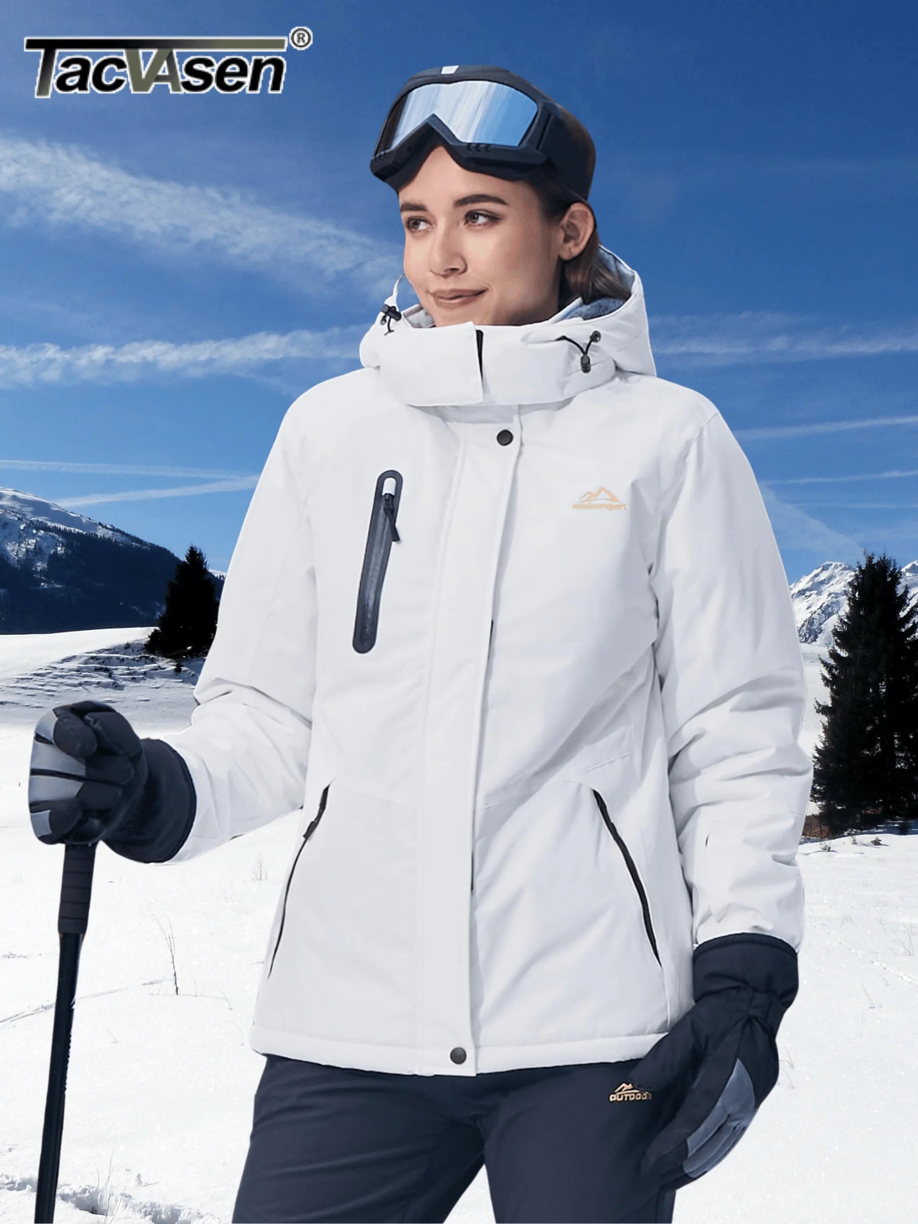 TACVASEN Winter Fleece Lined Hooded Parka Jacket Womens Ski Snowboard Warm Coats Waterproof 5 Zipper Pockets Windbreaker Outwear