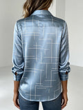 2026 New Style Fashionable Women's Printed Shirt, Autumn Blue Satin Long-Sleeved Shirt; Elegant and Loose Office Casual Top; Women's Teacher Outfit; Women's Autumn Clothing