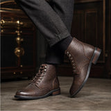 CAPTAIN ANKLE BOOTS Men's Vintage Combat Boots Lace-Up Cap Toe Ankle BOOTS