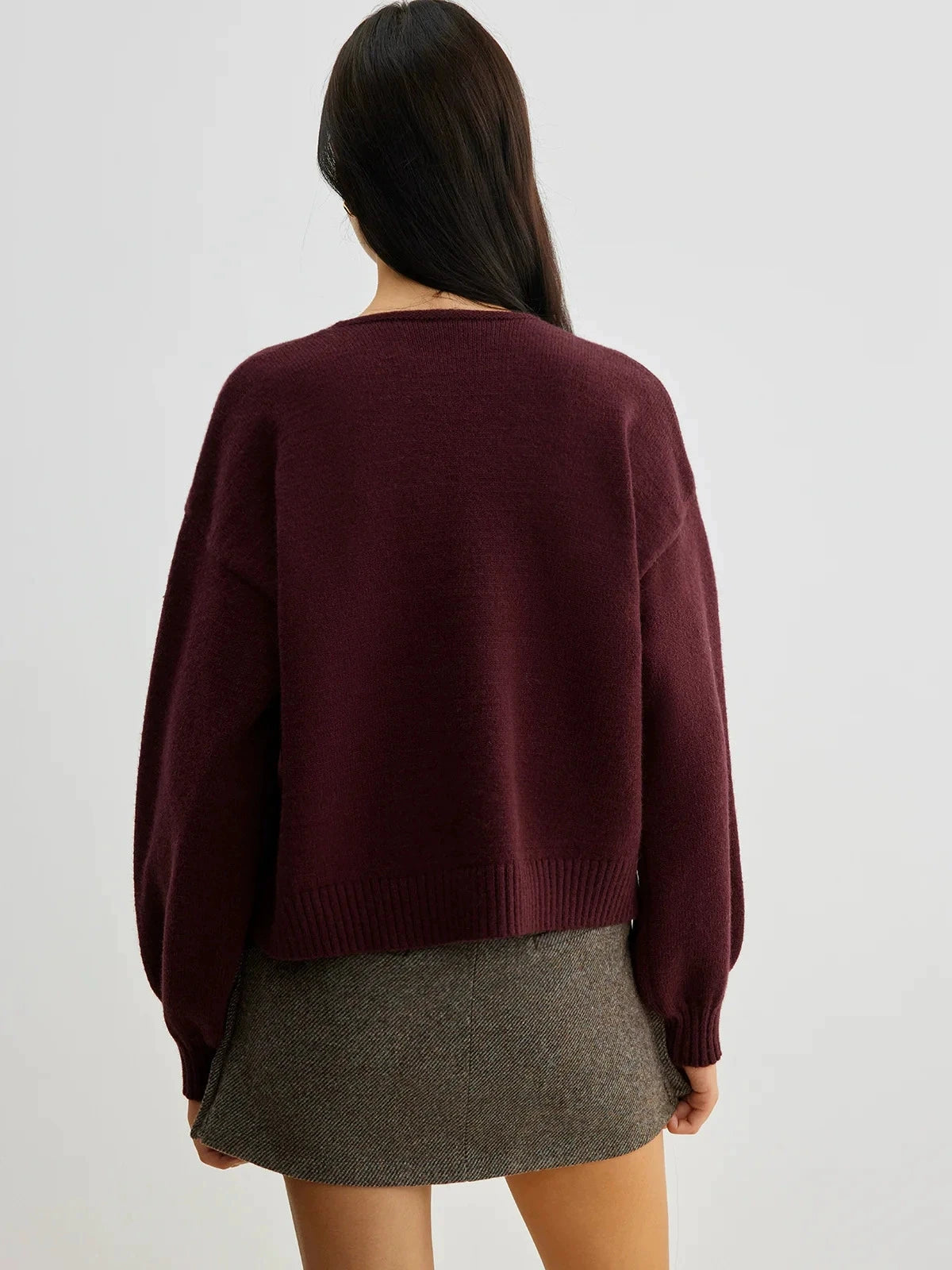 Autumn Winter Sweet Cute Coquette Women Wine Red Sweaters Cardigan Loose Lantern Sleeve Bow Knitted Fashion Female Outerwears