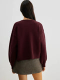 Autumn Winter Sweet Cute Coquette Women Wine Red Sweaters Cardigan Loose Lantern Sleeve Bow Knitted Fashion Female Outerwears