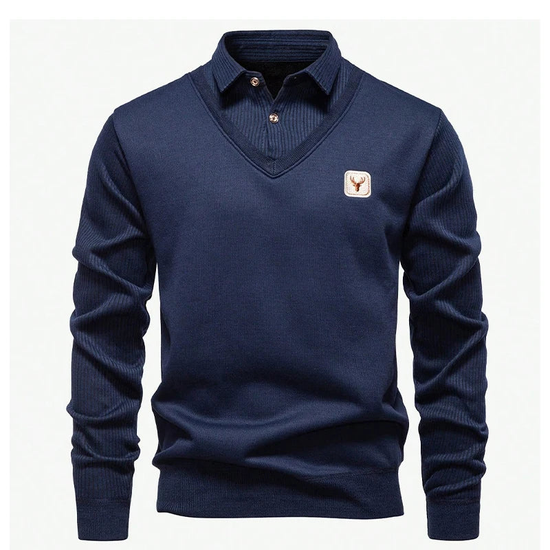 US Size Men's Polo Neck Pullover Autumn Winter Sweaters Striped Causal Shirts Pullover Sweaters New Jersey Knitwear