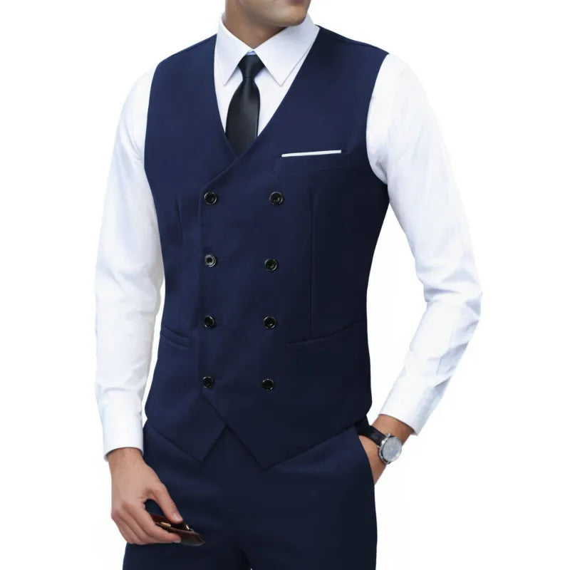 New Brand Dress Vests for Men Casual Slim Fit Mens Suit Vest Double Breasted Waistcoat Gilet Homme Formal Business Jacket