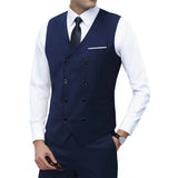 New Brand Dress Vests for Men Casual Slim Fit Mens Suit Vest Double Breasted Waistcoat Gilet Homme Formal Business Jacket