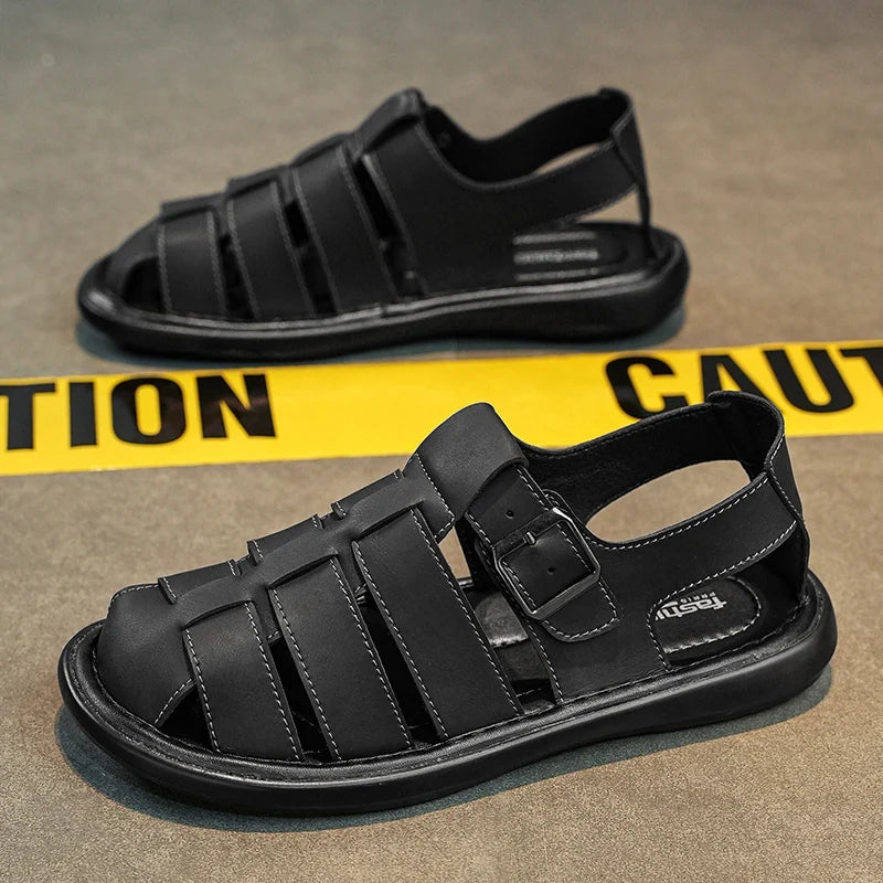 Summer New Men's Sandals High Quality Leather Roman Shoes Men Casual Beach Shoes Luxury Hollow Out Sandalias Male Big Size 38-48