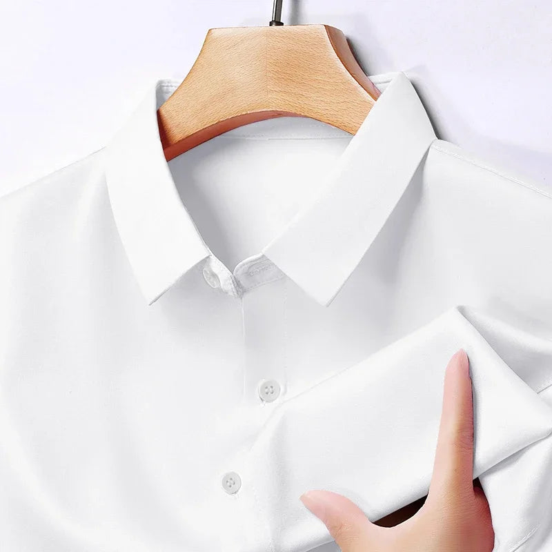 Men's Business Casual Long Sleeve Shirt Solid Color Wrinkle Resistant Comfortable All-Season Versatile Top