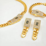 GZJPEI 4 Pcs/set 2026 Fashion Jewelry Set Cuba Chain Necklace Earring Bracelet Square Ring Luxury Zircon Jewelry For Women Gifts
