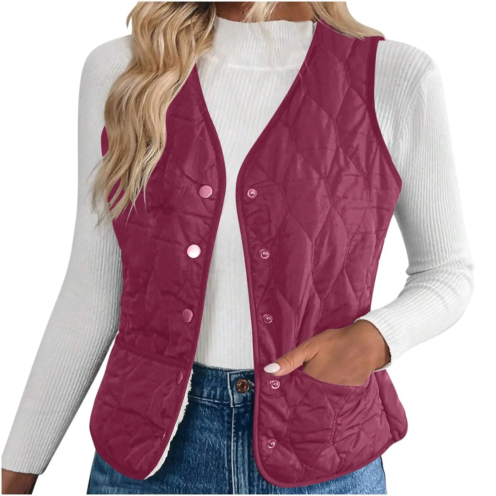 Women's Warm Vest Lightweight Slim Short Single-Breasted Cold-Proof Vests Winter Outdoor Sports Hiking Vests with Pockets
