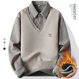 Mens Polo Sweater Shirt Collar Knit Pullover Autumn Winter Fleece T-shirt Casual Sweaters Navy Blue Khaki Korean Clothing