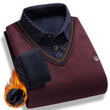 Men's Plush Sweater Autumn Winter Fake Two Piece Pullover Polo Shirt Collar Fleece Thick Warm Top Clothes Casual Jumpers