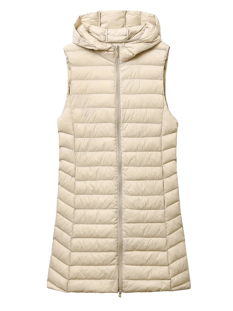 NewBang Women Sleeveless Long Waistcoat Autumn Winter Ultra Light Down Vest With Hooded Female Portable Duck Down Coat