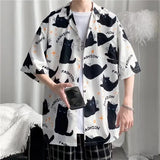 Summer Hawaiian Shirts For Men Hip Hop Mens Japanese Geisha Funny Printed White Pink Shirts Men Korean Casual Holiday Tops Shirt