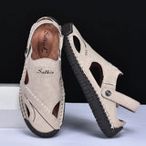 New Handmade Summer Sandals Men Breathable Leather Shoes Man Outdoor Men Sandals Antiskid Beach Sandals Hollow Shoes Fashion