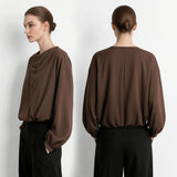 Amii 2026 Autumn Women Blouse Reversible V Neck Wrap Cowl Neck Long Sleeve Chiffon Blouses Woman Loose Casual Shirts 12643013