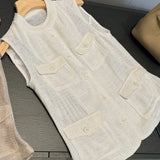 Summer Female Hollow Out O Neck Vest New Women Single Breasted Leisure Vests Fashion Thin Sleeveless Jacket Solid Color Tank Top