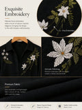 2026 New Fashion Trend Women's Embroidered Shirt, Bohemian Style with Floral and Botanical Embroidery, Loose Long-Sleeve Stand-Up Collar Shirt, Perfect for Spring and Autumn Outings and Casual Wear