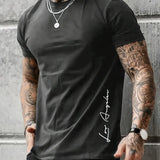 Men's 100 cotton summer loose Contrast Color Alphabet los Angelest print slim fit casual sports round neck short sleeved T-shirt