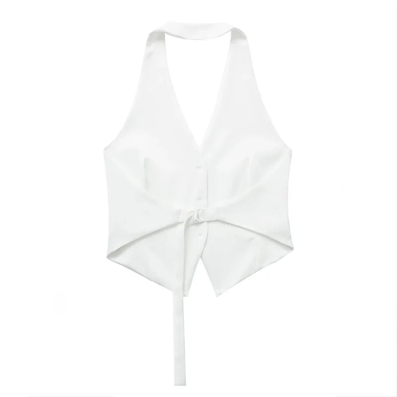 MUJER Off Shoulder Sleeveless Vest Women Black White Cropped Vest Woman Fashion Backless V Neck Short Coats Summer Waistcoat