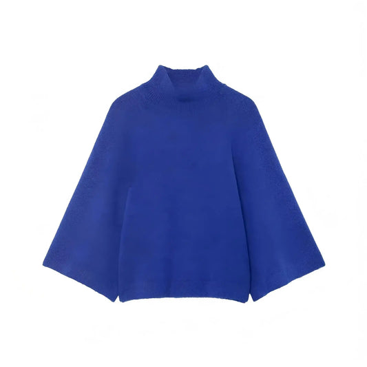 KONDALA Casual Chic Blue Knit Sweaters Women O Neck Half Sleeve Loose Short Pullovers Fashion 2026 Spring Elegant Y2K Girl Tops
