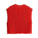 Korean fashion crop sweater women vest solid loose casual sweaters cable knit sweater vests for woman luxury designer tops
