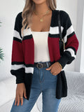 Women's Color Block Striped Cardigan Sweaters 2026 Autumn Winter Casual Lantern Long Sleeve Knitted Coats Fashion Woman Outwear