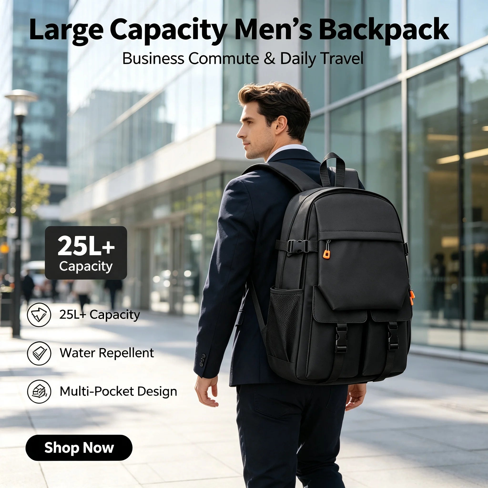 Large Capacity Men's Business Backpack, Waterproof Wear-resistant Fabric, Multi-layer Separate Storage Compartments,Breathable Pressure-reducing Shoulder Straps, Perfect for Daily Commuting and Short Business Trips, Multifunc