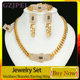 GZJPEI 4 Pcs/set 2026 Fashion Jewelry Set Cuba Chain Necklace Earring Bracelet Square Ring Luxury Zircon Jewelry For Women Gifts