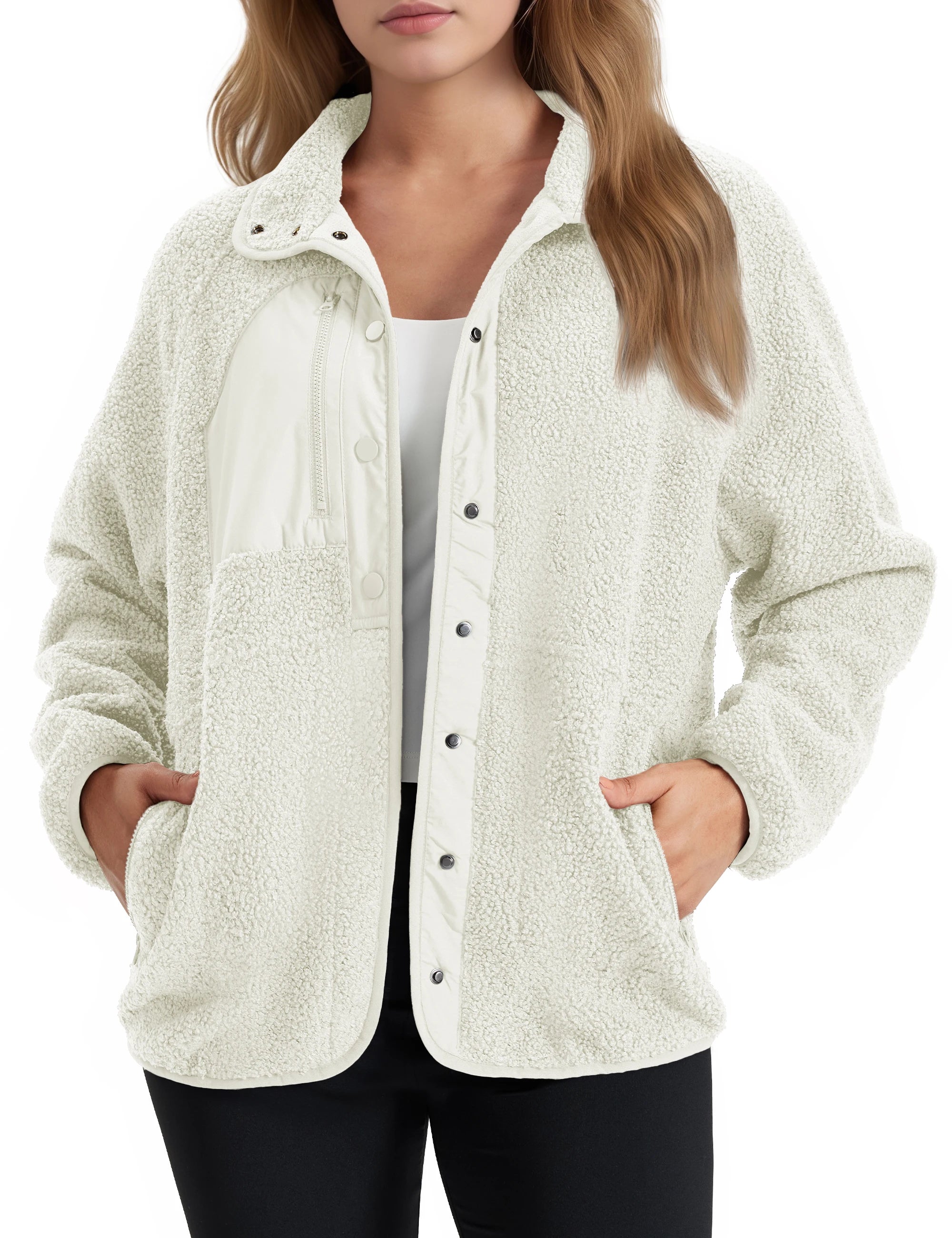 TACVASEN Fuzzy Button Down Sherpa Fleece Jacket Women's Winter Warm Coat Casual Outwear Jacket with Pockets Streetwear Outwear