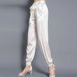 Birdsky, 1PC Women trousers bloomers pants pant bow belt high waist 19MM 95% real mulberry silk 5% spandex 3 colors, S-930
