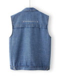 Faionable Embroidered Letter Denim Vest Women's Spring Summer New Sle Svel oulder Pad Thin Outerwear  Collar ...