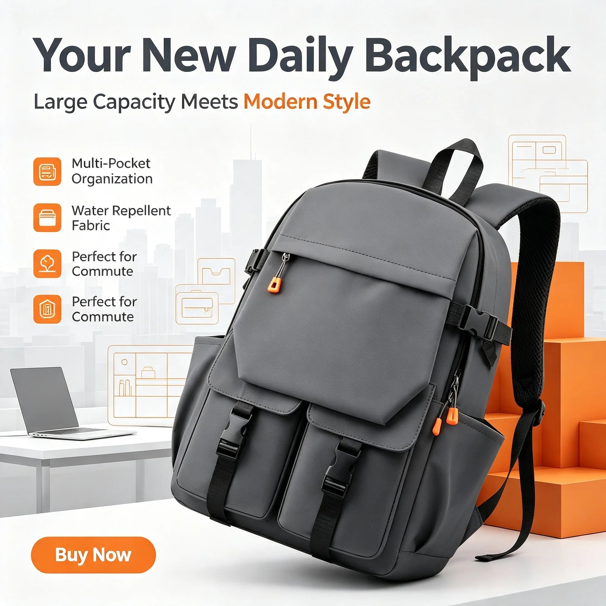 Large Capacity Men's Business Backpack, Waterproof Wear-resistant Fabric, Multi-layer Separate Storage Compartments,Breathable Pressure-reducing Shoulder Straps, Perfect for Daily Commuting and Short Business Trips, Multifunc