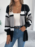 Women's Color Block Striped Cardigan Sweaters 2026 Autumn Winter Casual Lantern Long Sleeve Knitted Coats Fashion Woman Outwear