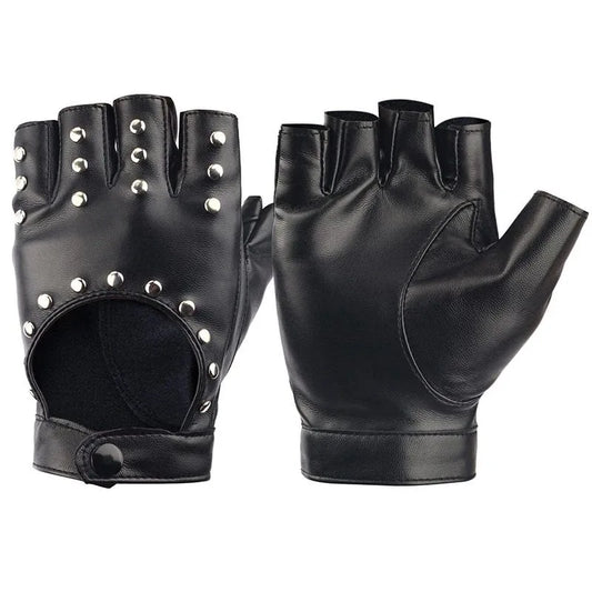 Half Finger Studded Gloves Women Leather Punk Rock Gloves Fingerless Black Rivet Gloves for Motorcycle Driving Stage Performance