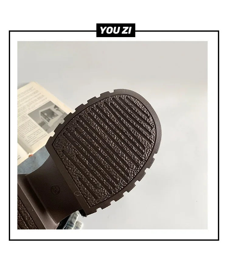 Winter Women Biker Boots Fashion Belt Buckle Ladies Elegant Platform Long Pipe Booties Casual Women's Knee High Booties2024