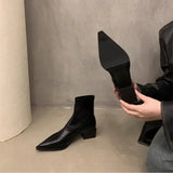 Pointed Toe Women Slim Ankle Boots Fashion Square Low Heel Ladies Elegant Back Zippers Short Booties Women's Footwear