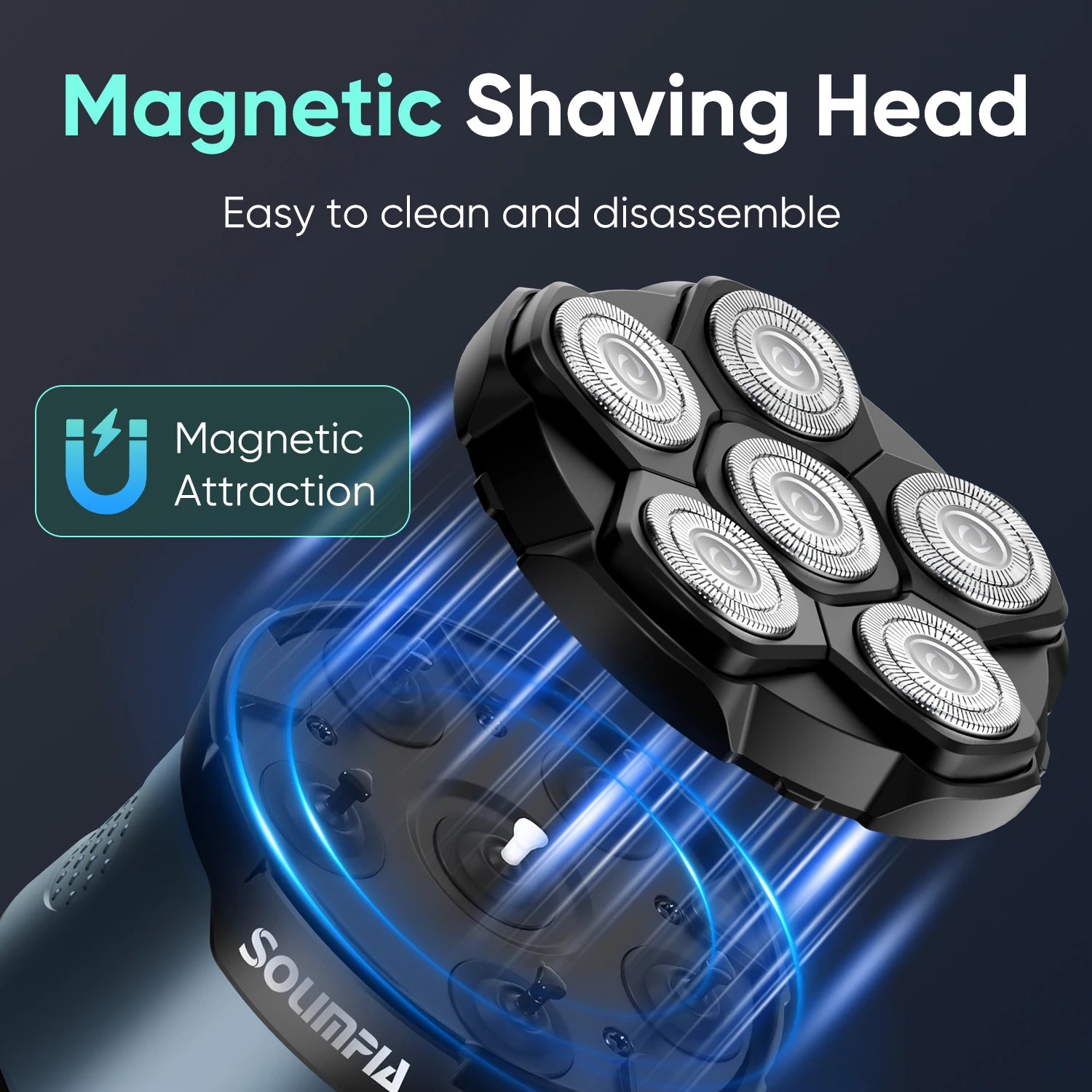 Solimpia Smart Shaver for Men Hair Clippers Electric Razor Magnetic Attraction 6-Blade Home Use Beard Cutter