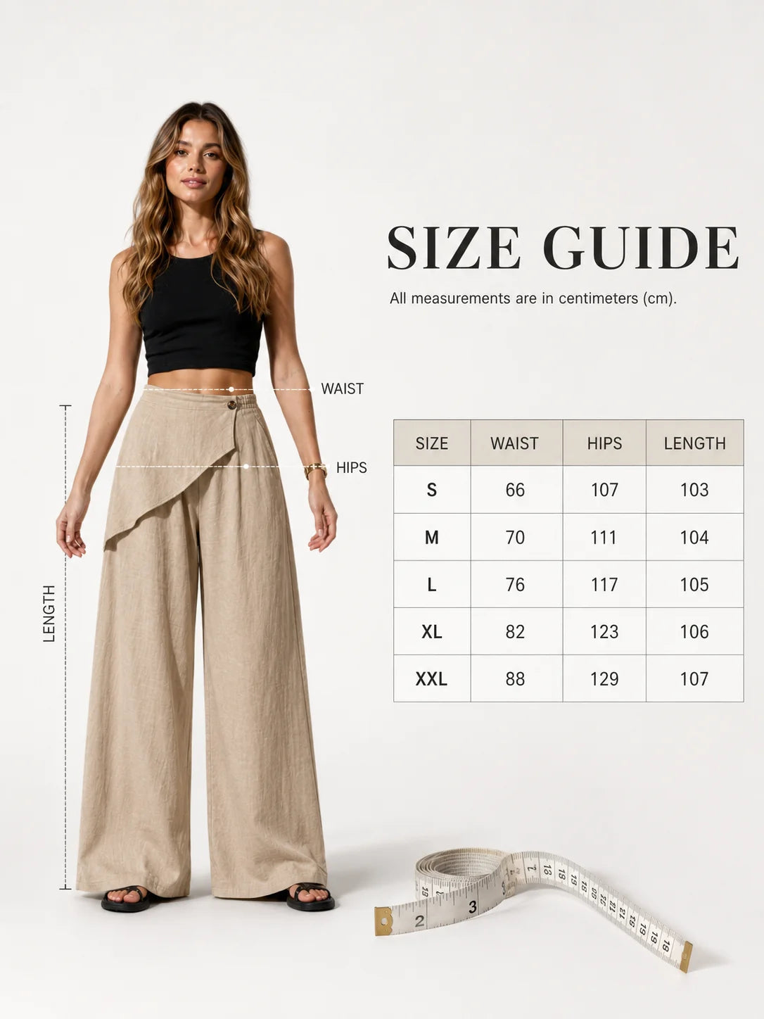 Women Wrap Front Linen Wide Leg Pants, High Waist Elastic Back Waist Culottes with Pockets, Casual Loose Fit Trousers for Summer Beach Daily Streetwear