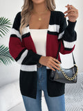 Women's Color Block Striped Cardigan Sweaters 2026 Autumn Winter Casual Lantern Long Sleeve Knitted Coats Fashion Woman Outwear