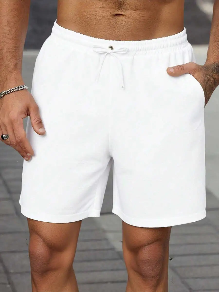 Manfinity Homme Men's Plain Drawstring Waist Casual Versatile Shorts, Summer For Going Out Cotton Material, Comfortable To