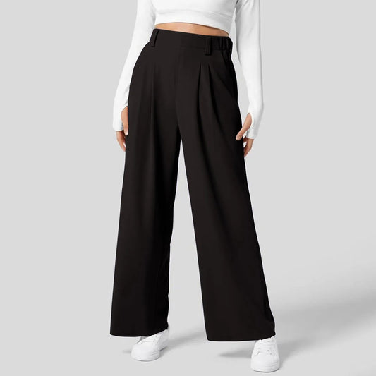 Women Fashion Wide Leg Pants Solid Elastic Pants Work Business Suit Straight Trousers Casual High Waisted Dress Palazzo Pants