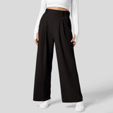 Women Fashion Wide Leg Pants Solid Elastic Pants Work Business Suit Straight Trousers Casual High Waisted Dress Palazzo Pants