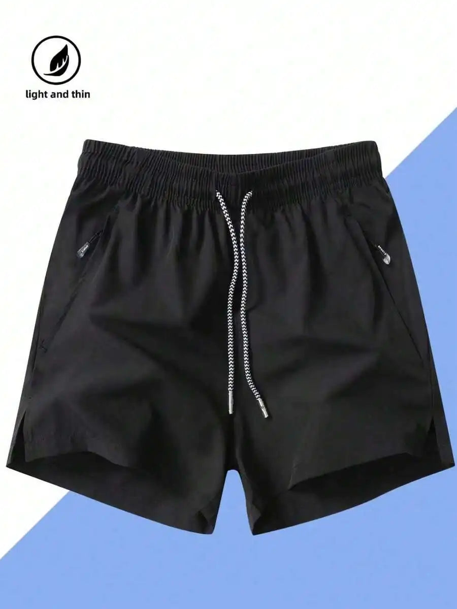 Men's Anti-Lost Drawstring Sports Shorts With Zipper Pockets
