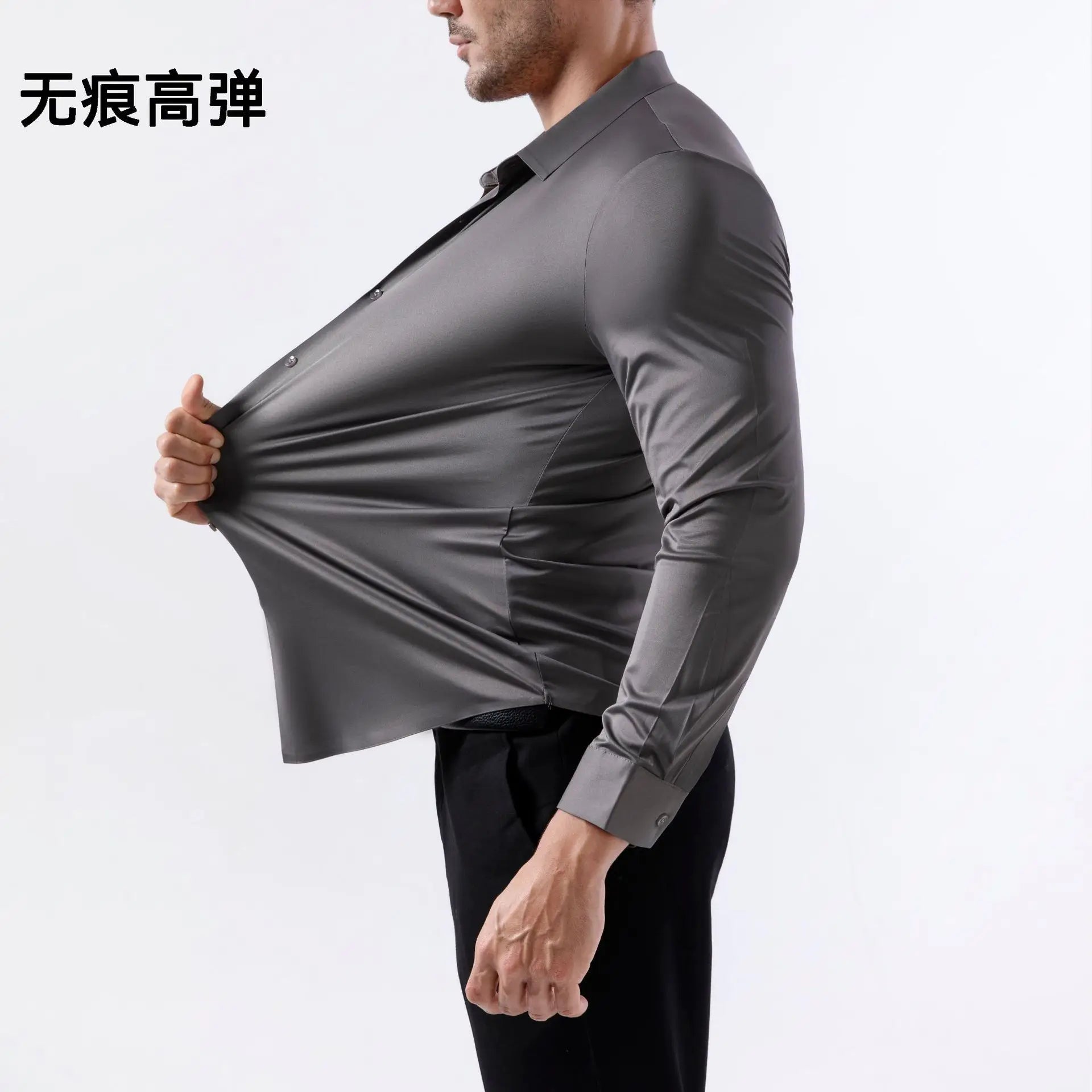 100 KG Non-Iron Four-way stretch Men's Long Sleeve Shirt Silky Foreign Trade Cross-Border Amazon Euro Men's TopS Shirts