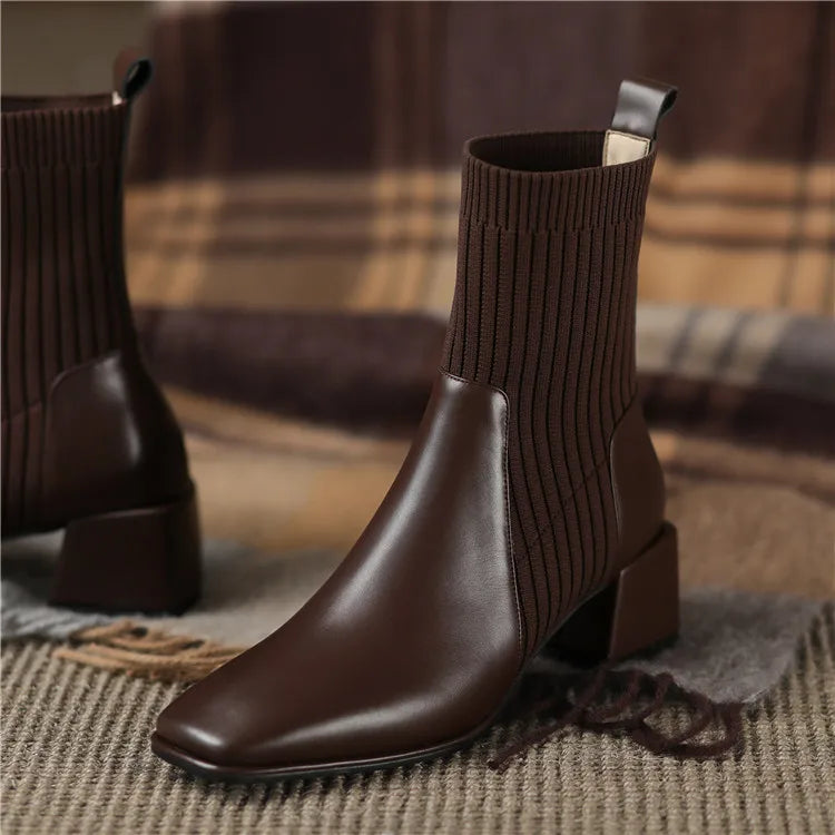 2026 Autumn Winter New Ankle Socks Shoes Women Fashion Large Size 43 Knitted Short Boots Women Slip on High Heels Botas De Mujer