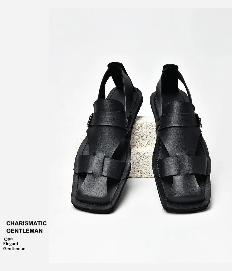 Retro Men's Summer Fashion Hollow Breathable Sandals Comfortable Anti-Slip Wear-Resistant Handmade Roman Style Slippers