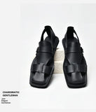 Retro Men's Summer Fashion Hollow Breathable Sandals Comfortable Anti-Slip Wear-Resistant Handmade Roman Style Slippers