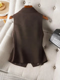 Vintage Women's Brown Custom Waistcoat Sleeveless Lapel Suit Vest Daily Commute Button Slim Design, Casual All Fold Wear