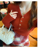 2026 Casual Slim Button Knitted Pullover Autumn Winter Women Sweaters Sweater Femme Basic Solid Jersey Tops Fashion Clothes